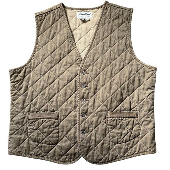 Eddie Bauer Mens Size XL Tan Quilted Cotton Vest Buttons Outdoor Hunting Hiking - Picture 1 of 11